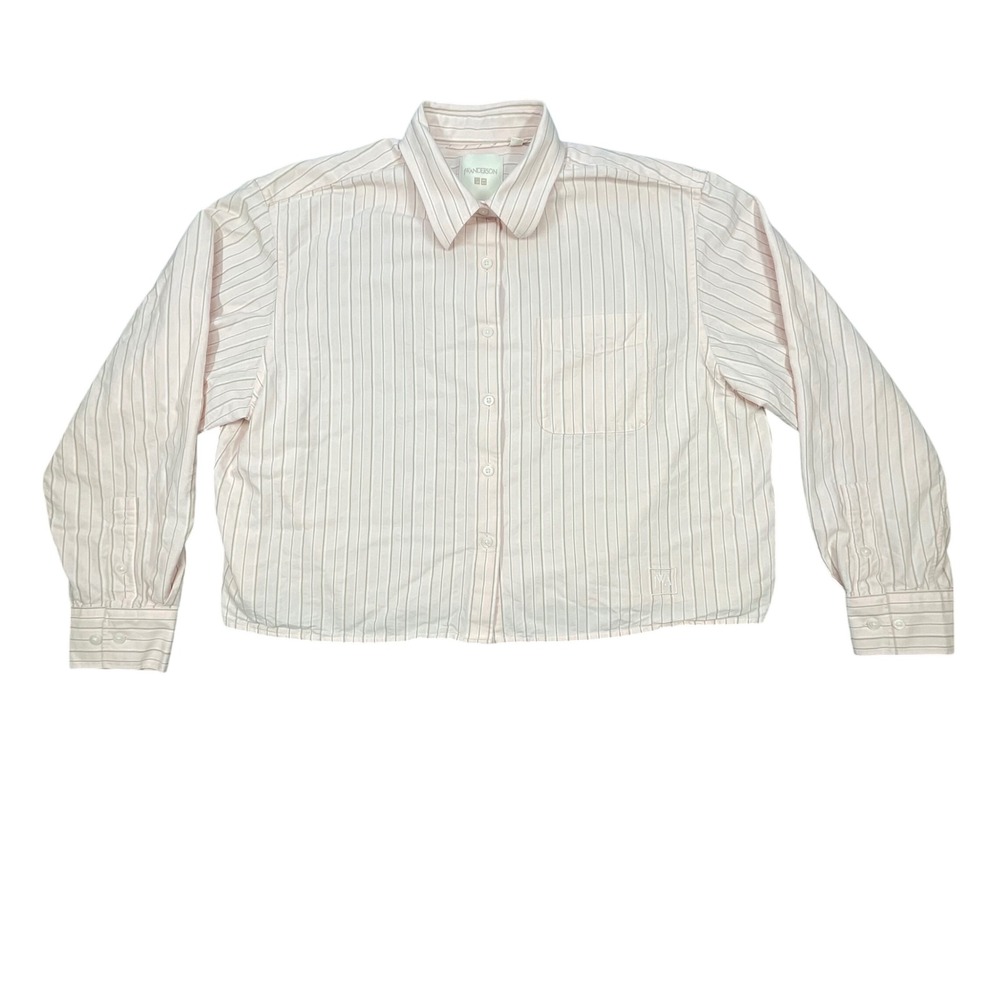 JW Anderson Uniqlo Pink Striped Cropped Button Down Shirt Womens XL